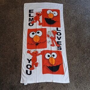 Vintage 2003 Sesame Street Elmo Bath Beach Pool Towel White Red